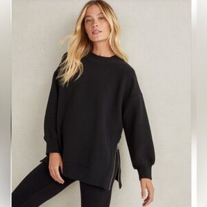 Varley Mae Boyfriend Sweatshirt Crewneck Side Zip Oversized Ribbed Black Small